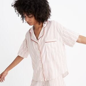 Madewell | Oversized Pajama Shirt in Shimmer Stripe (White & Red) Women's Large